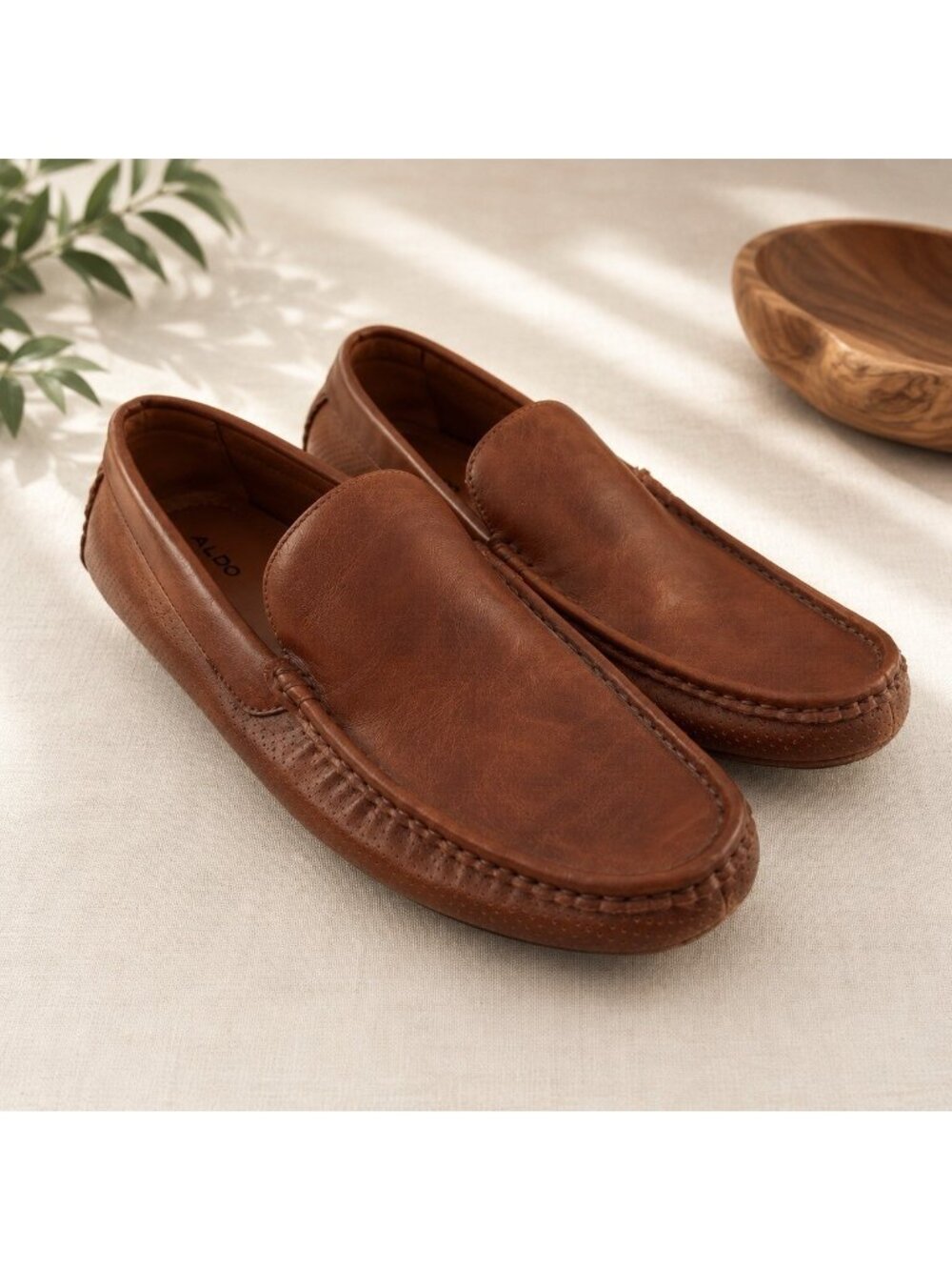 Aldo Tan Leather Moccasin Driving Loafers Mens Size 10 Slip-on Dress Shoes